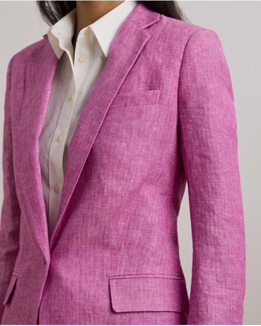 Ralph Lauren Linnen Blazer Met Visgraatmotief in het Purple