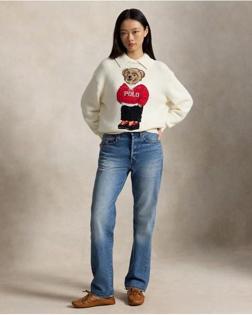 Polo Ralph Lauren Red Polo Bear Linen-Cotton Jumper