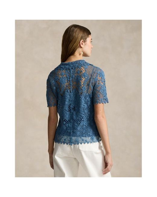 Polo Ralph Lauren Blue Floral Cotton Lace Blouse
