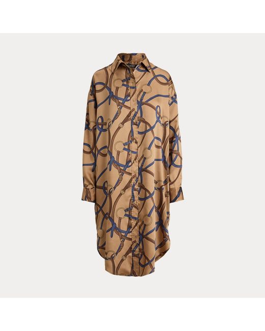 Ralph Lauren Brown Belting-Print Twill Midi Shirtdress