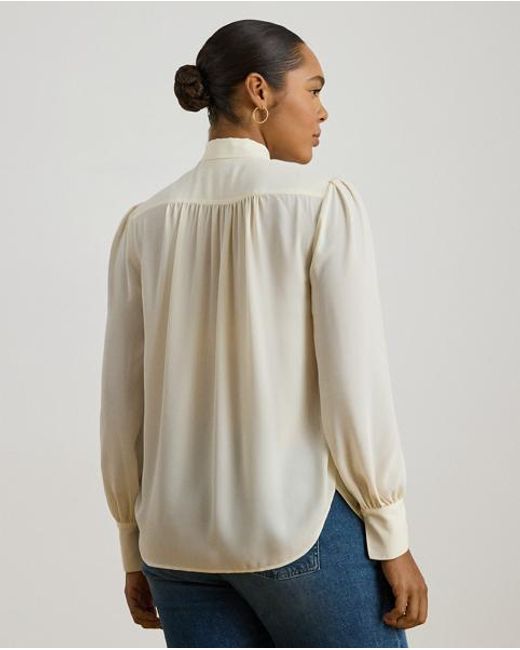 Ralph Lauren Natural Georgette Tie-Neck Blouse