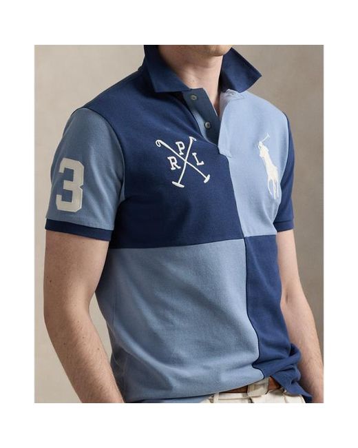 Ralph Lauren Blue Custom Slim Fit Big Pony Mesh Polo Shirt for men
