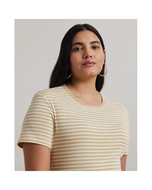 Taglie Plus - Maglietta in cotone stretch a righe di Ralph Lauren in Natural