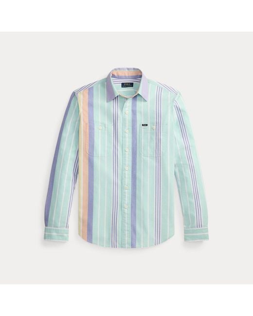 Polo Ralph Lauren Blue Custom Fit Striped Oxford Workshirt for men