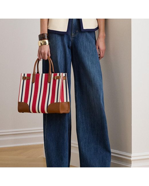 Ralph Lauren Blue Medium Striped Canvas Devyn Tote Bag