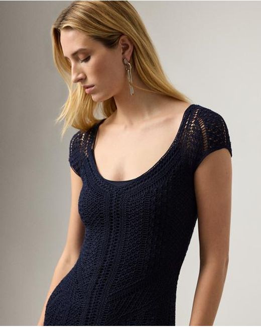 Ralph Lauren Blue Crosley Hand-Crocheted Silk Day Dress