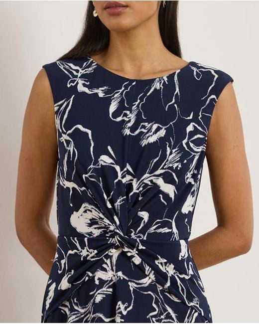 Ralph Lauren Blue Floral Twist-Front Jersey Dress