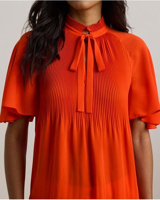 Ralph Lauren Red Plissierte Georgette-Bluse