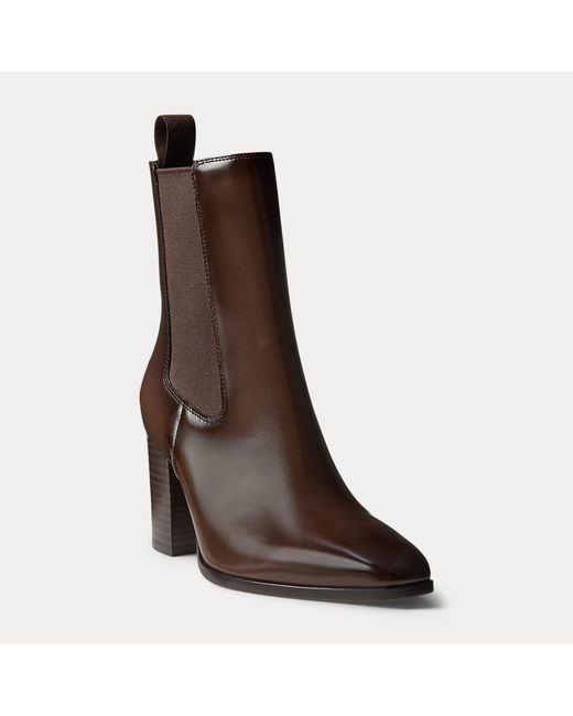Ralph Lauren Brown Raelynn Glazed Leather Booties