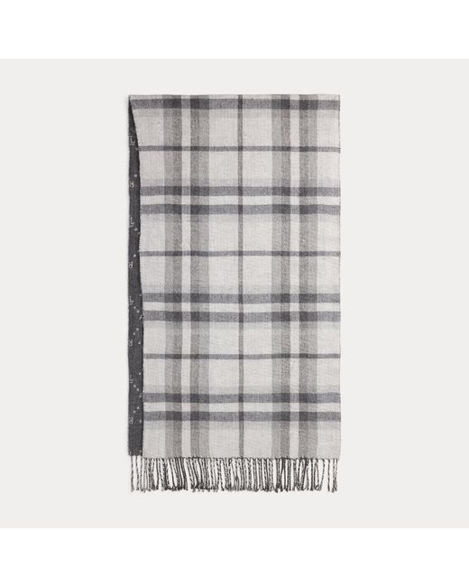 Ralph Lauren Gray Jacquard-Schal Mit Karomuster Und Logo