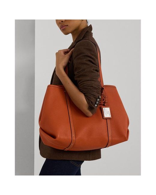Lauren by Ralph Lauren Red Pebbled Leather Large Emerie Tote Bag