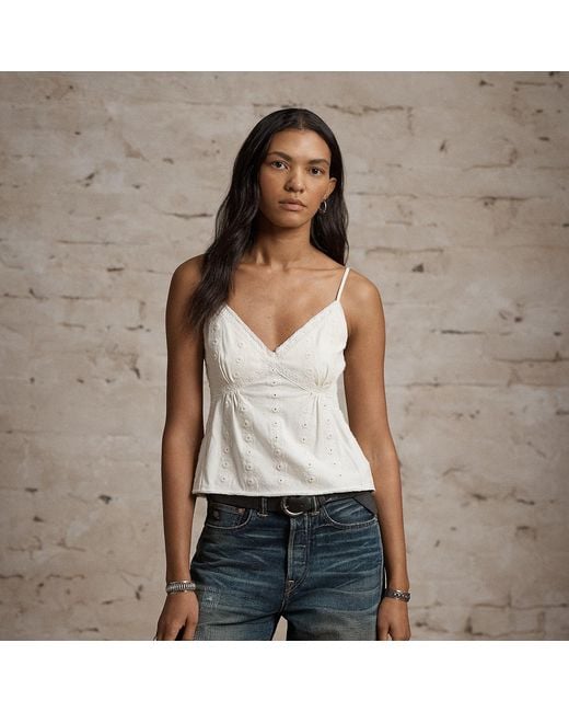 RRL White Embroidered Cotton Jersey Camisole