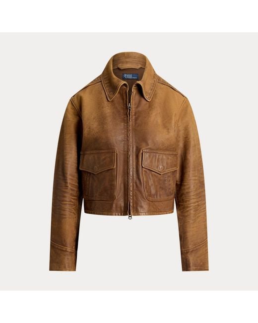 Polo Ralph Lauren Brown Cropped Leather Jacket