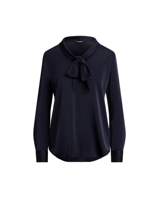 Ralph Lauren Blue Satin Charmeuse Tie-Neck Blouse