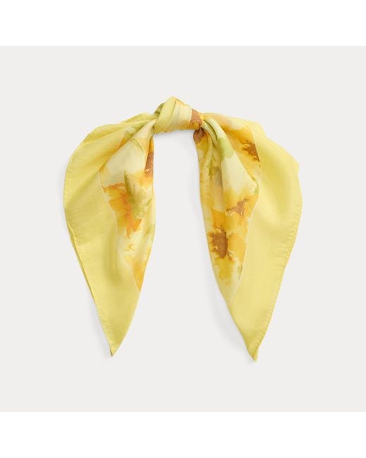Ralph Lauren Yellow Floral Silk Square Scarf
