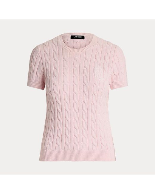 Ralph Lauren Pink Kurzarmpullover Mit Zopfmuster