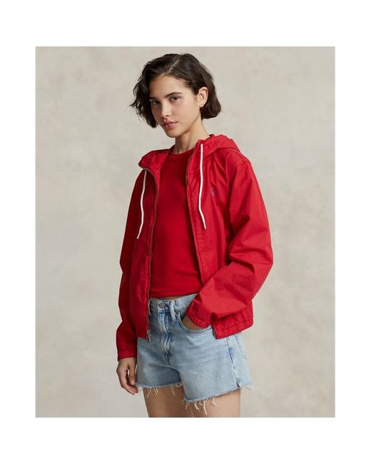 Polo Ralph Lauren Red Washed Twill Hooded Jacket