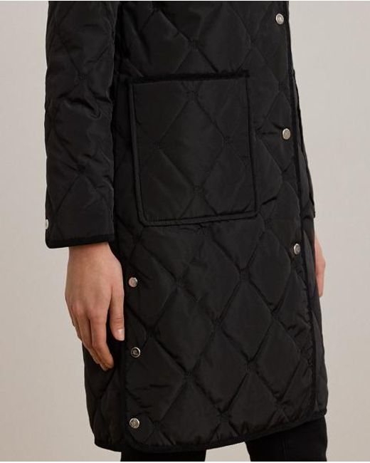 Ralph Lauren Black Gesteppter Kapuzenmantel Mit Logo