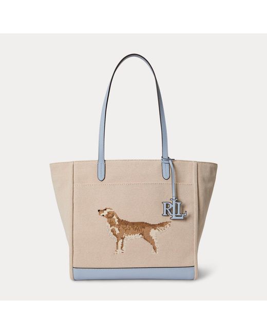 Ralph Lauren Blue Dog-Embroidered Large Cameryn Tote Bag