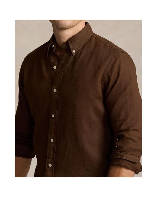 Camicia in lino Custom-Fit di Polo Ralph Lauren in Brown da Uomo