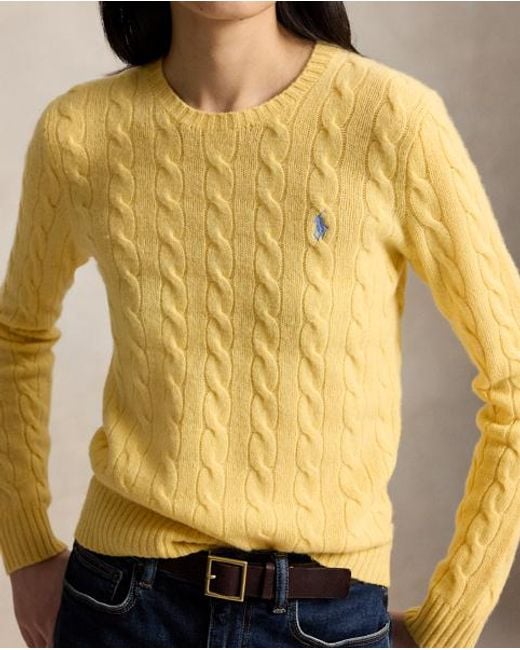 Polo Ralph Lauren Yellow Cable Wool-Cashmere Crewneck Jumper