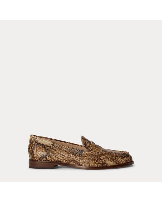 Ralph Lauren Brown Wynnie Python-Embossed Leather Loafer