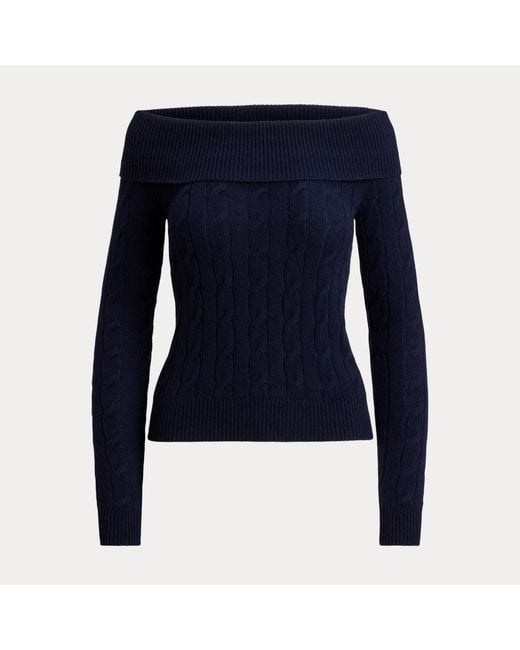 Ralph Lauren Blue Cashmere-Blend Off-The-Shoulder Jumper