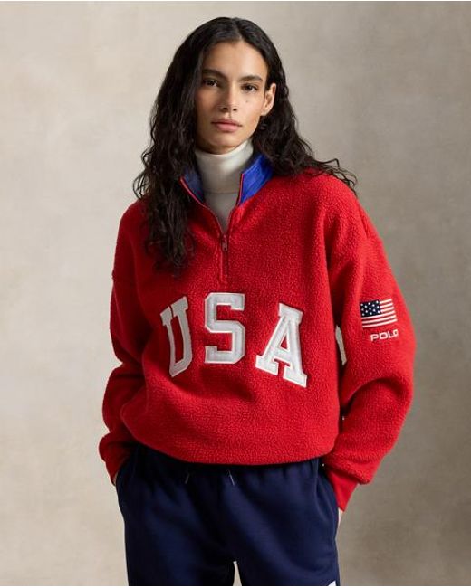 Polo Ralph Lauren Red Relaxed Fit Flag Fleece Pullover for men