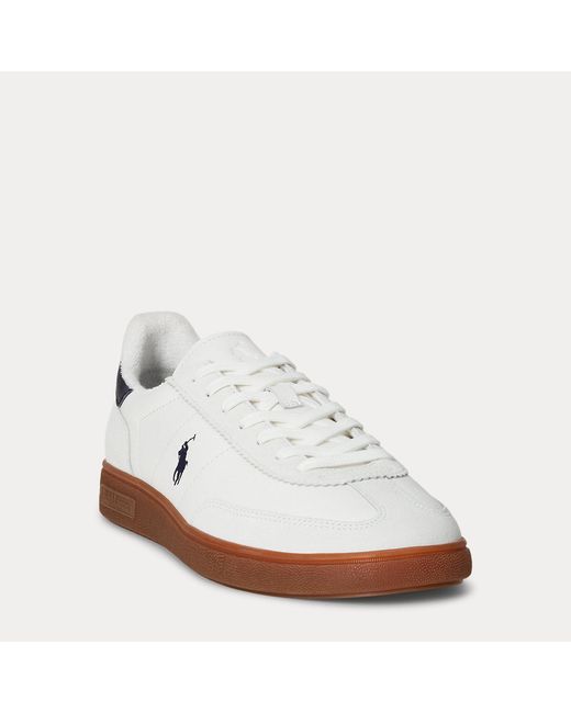 Ralph Lauren White Bedford Leather-Suede Trainer for men