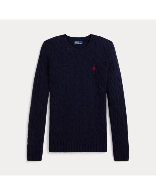 Polo Ralph Lauren Blue Cable Wool-Cashmere Crewneck Sweater