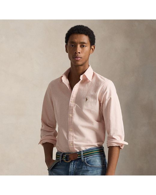 Polo Ralph Lauren Pink Custom Fit Striped Oxford Shirt for men