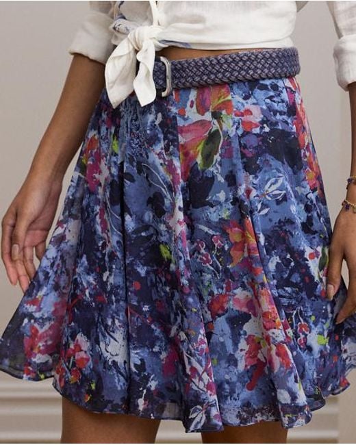 Minifalda De Georgette Arrugado Ralph Lauren de color Blue
