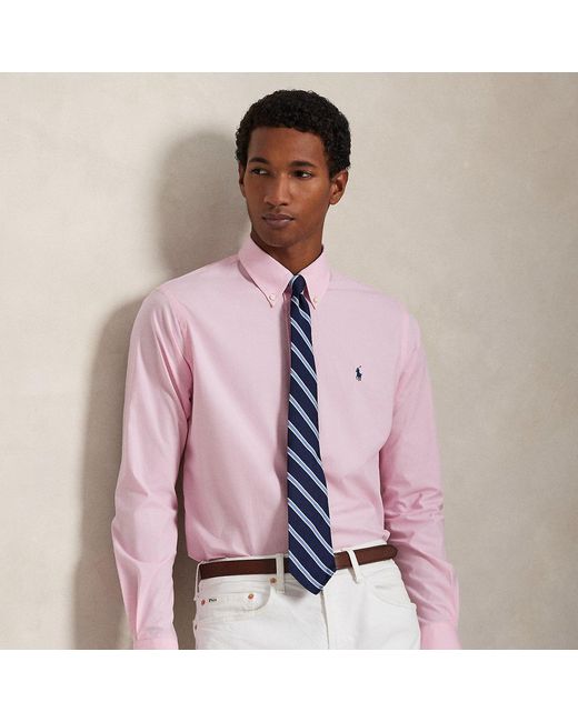 Polo Ralph Lauren Pink Custom Fit Stretch Poplin Shirt for men