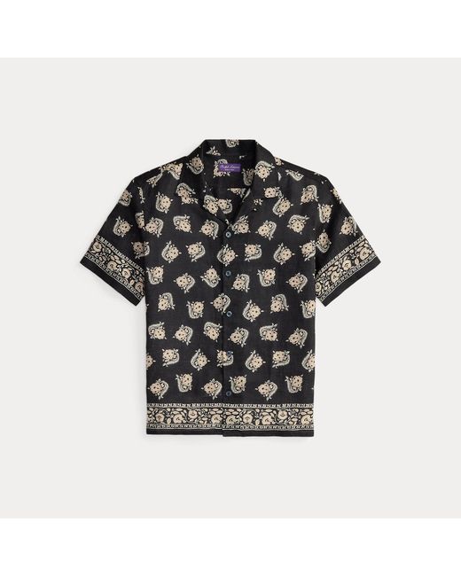 Ralph Lauren Black Printed Linen Camp Shirt for men