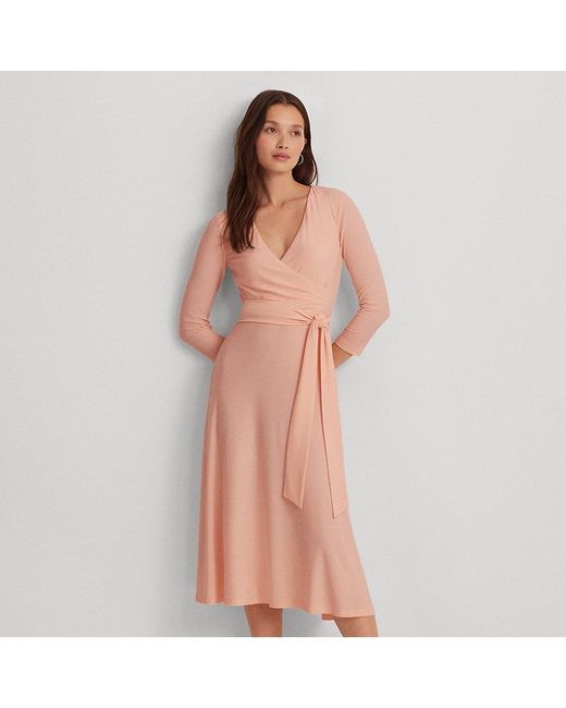 Lauren by Ralph Lauren Pink Surplice Jersey Dress
