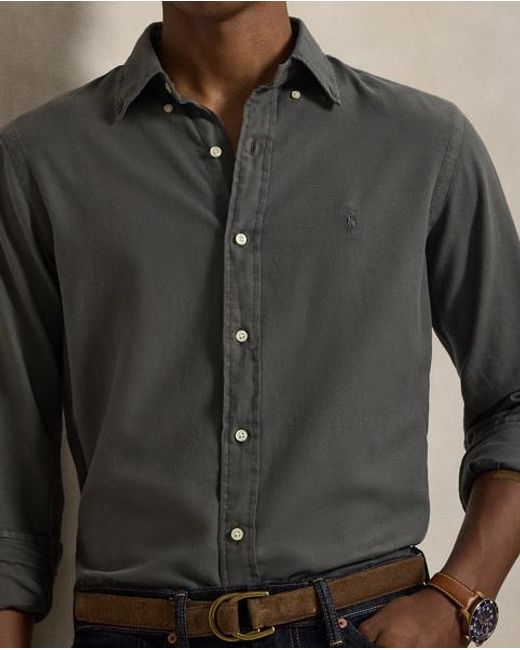 Polo Ralph Lauren Gray Custom Fit Textured Dobby Shirt for men