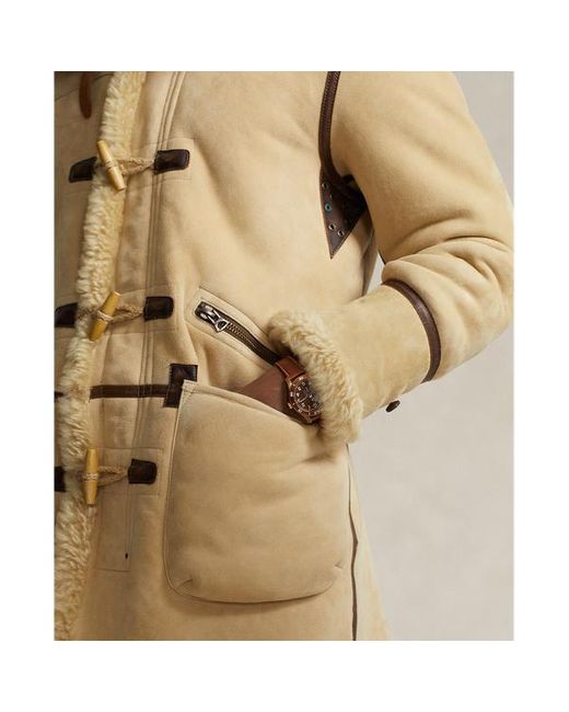 Polo Ralph Lauren Brown Leather-trim Shearling Toggle Coat for men