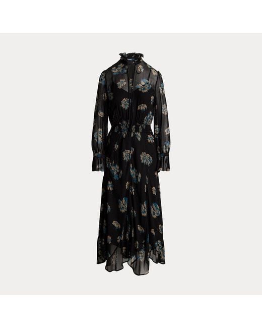 Polo Ralph Lauren Gebloemde Georgette Jurk Met Ruches in het Black