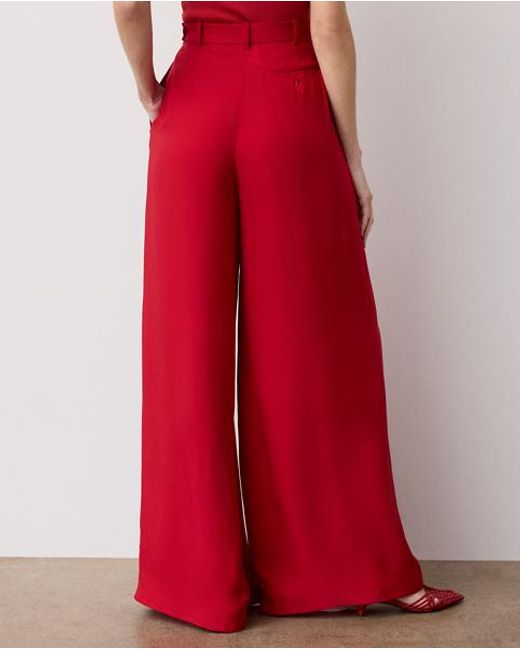 Ralph Lauren Red Vannesa Satin Wide-Leg Trousers