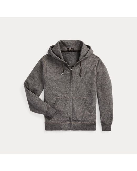 RRL Gray French Terry Full-Zip Hoodie for men