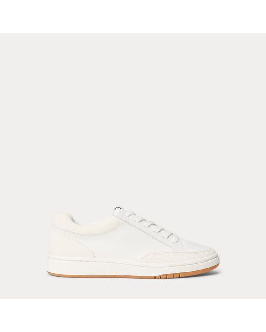 Lauren by Ralph Lauren White Hailey Leather And Suede Trainer