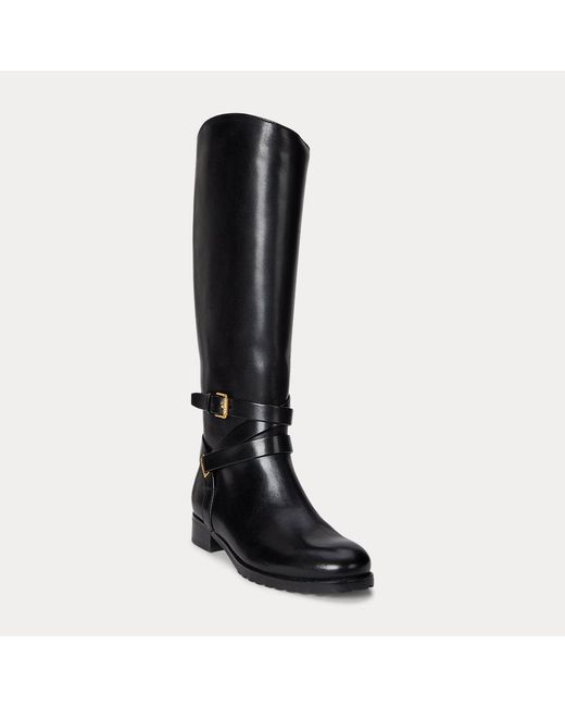 Stivali alti Collins in pelle brunita di Ralph Lauren in Black
