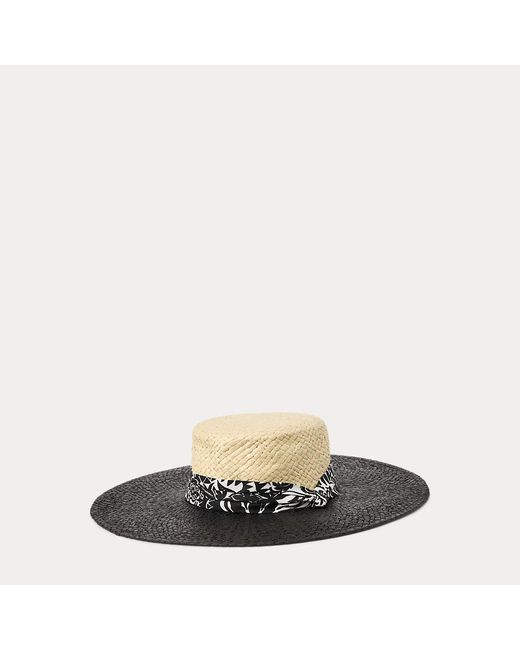 Cappello in paglia con fascia a fiori di Ralph Lauren in Black