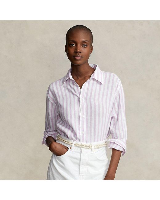 Polo Ralph Lauren Relaxed Fit Striped Linen Shirt in White | Lyst