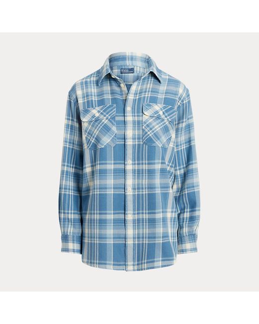 Camicia scozzese oversize in twill di Polo Ralph Lauren in Blue
