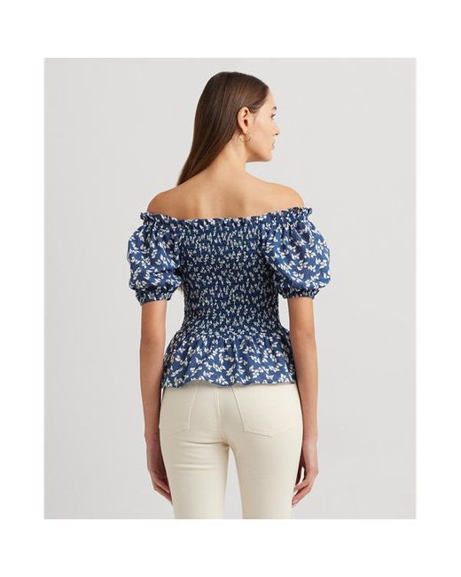 Blusa de gasa de algodón con flores Lauren by Ralph Lauren de color Blue