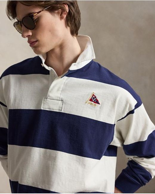 Polo Ralph Lauren Blue Big Fit Striped Jersey Rugby Shirt for men