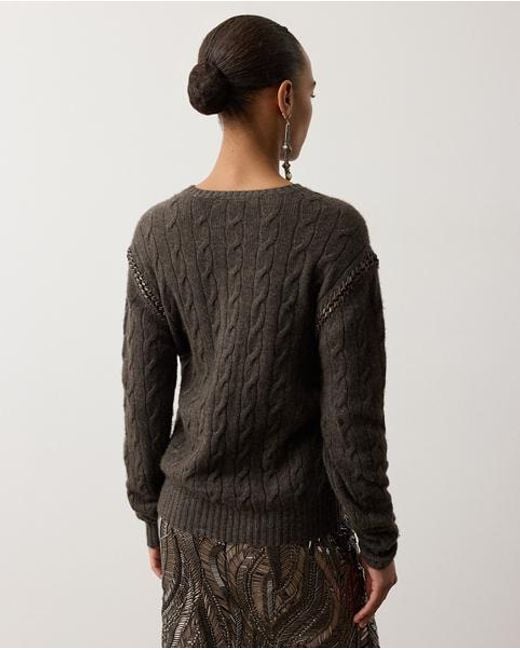 Ralph Lauren Black Chain-Trim Cable Cashmere Sweater