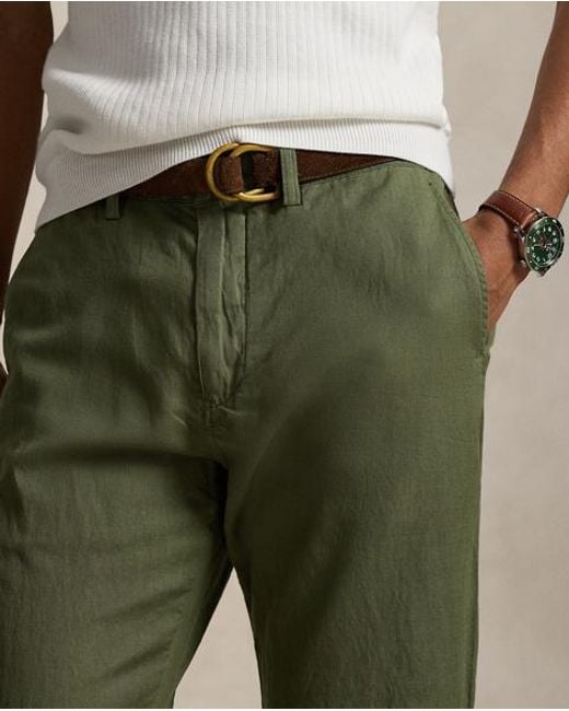 Polo Ralph Lauren Green Bedford Classic Fit Linen-Cotton Trouser for men