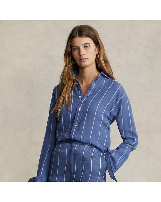 Polo Ralph Lauren Relaxed Fit Striped Linen Shirt in Blue | Lyst